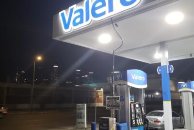 Superfine Valero Gas Station in Los Angeles, California.